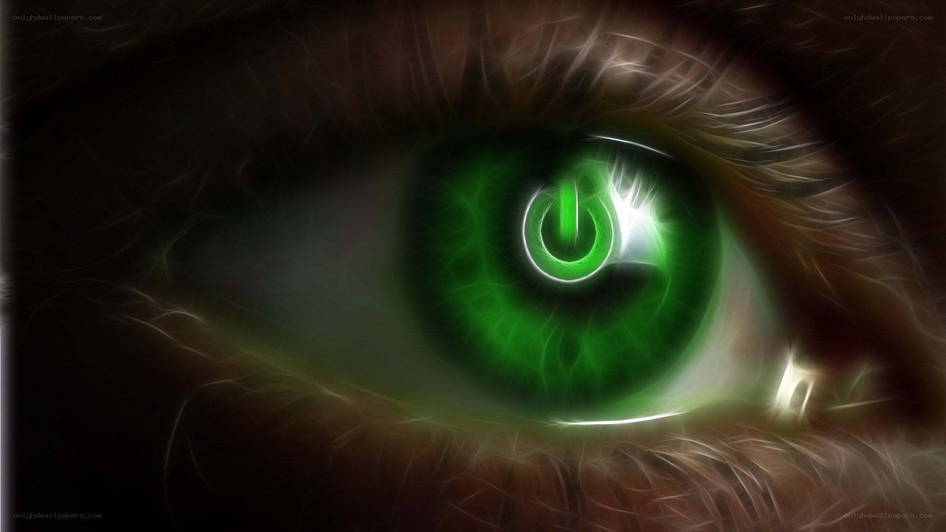 green eye with power symbol
