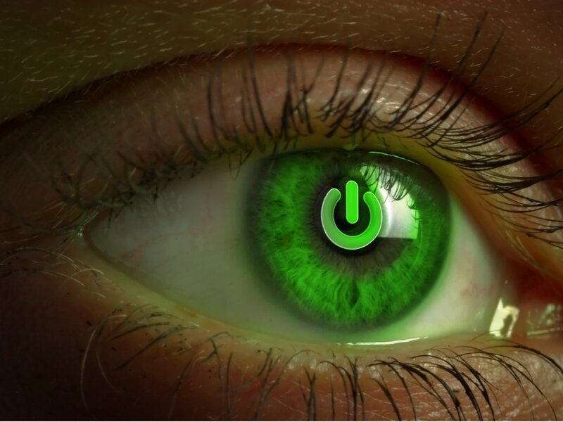 Green Eye with Power Symbol — Dramatic, Digital Art