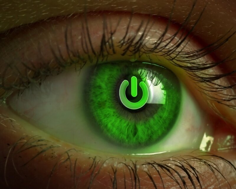 Green Eye with Power Symbol — Dramatic
