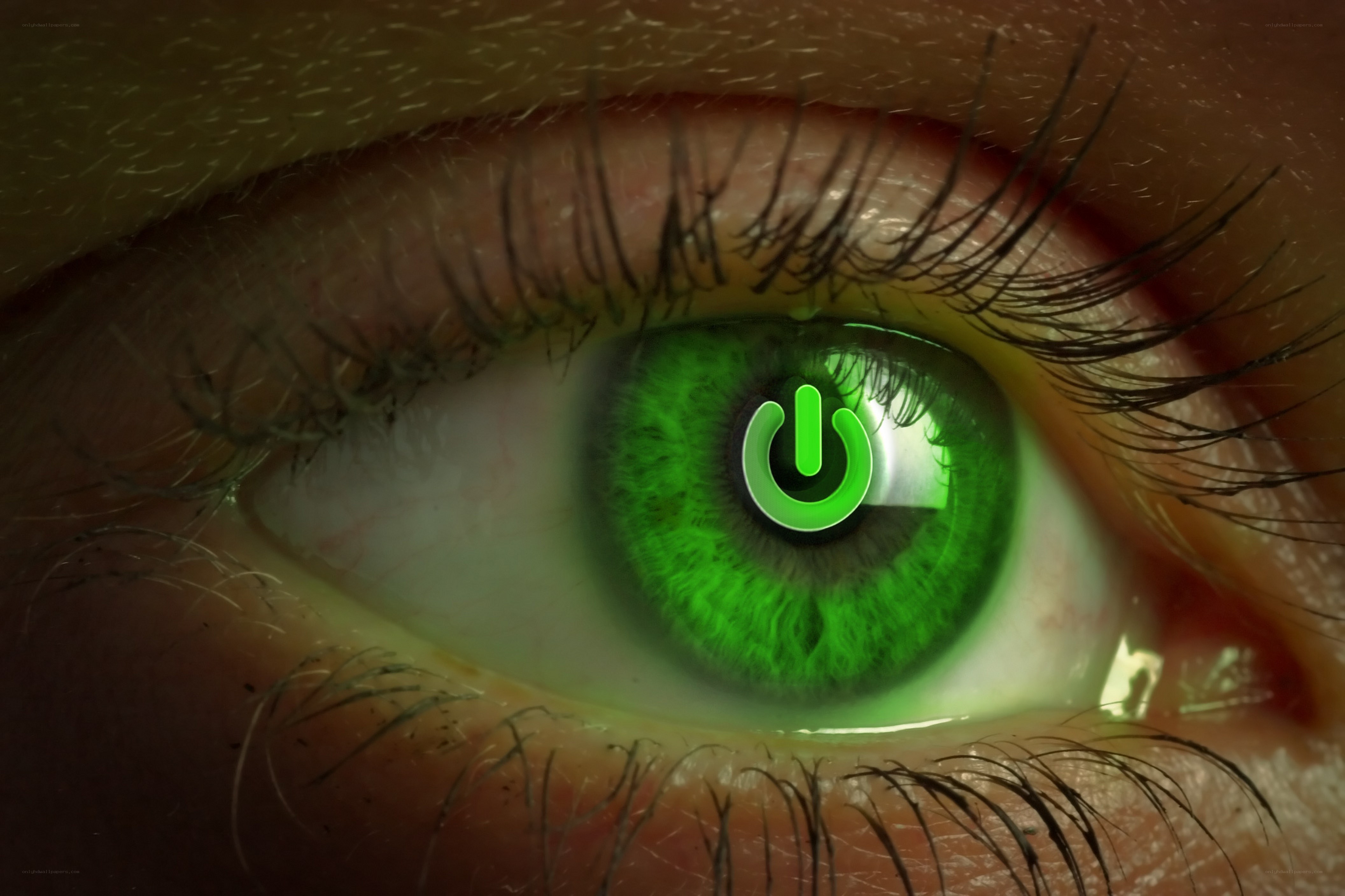 green eye with power symbol