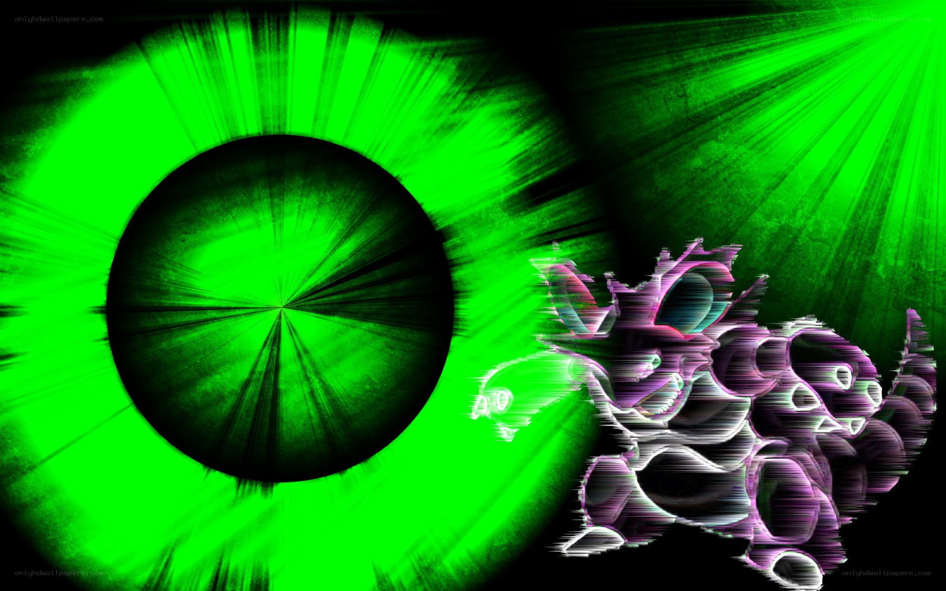 green eye with purple creature