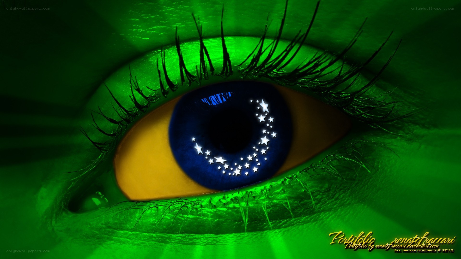 green eye with stars
