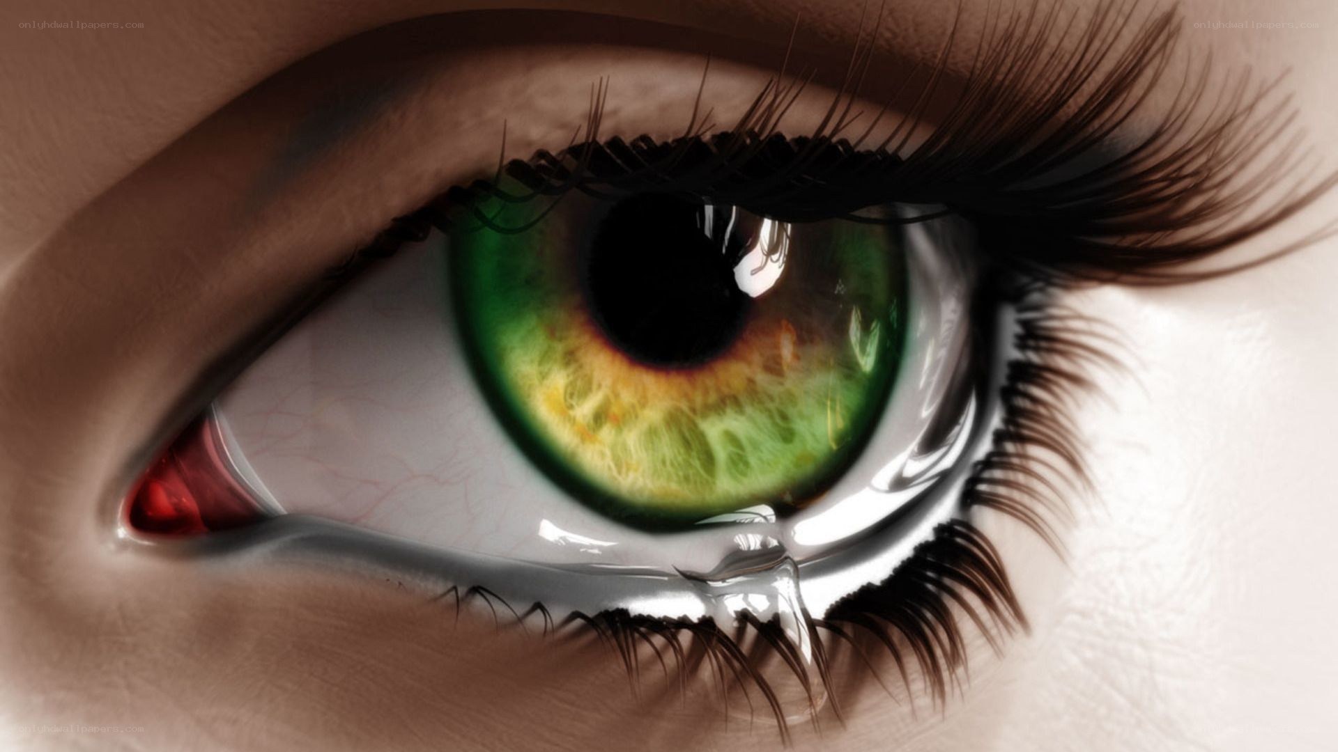 green eye with tear