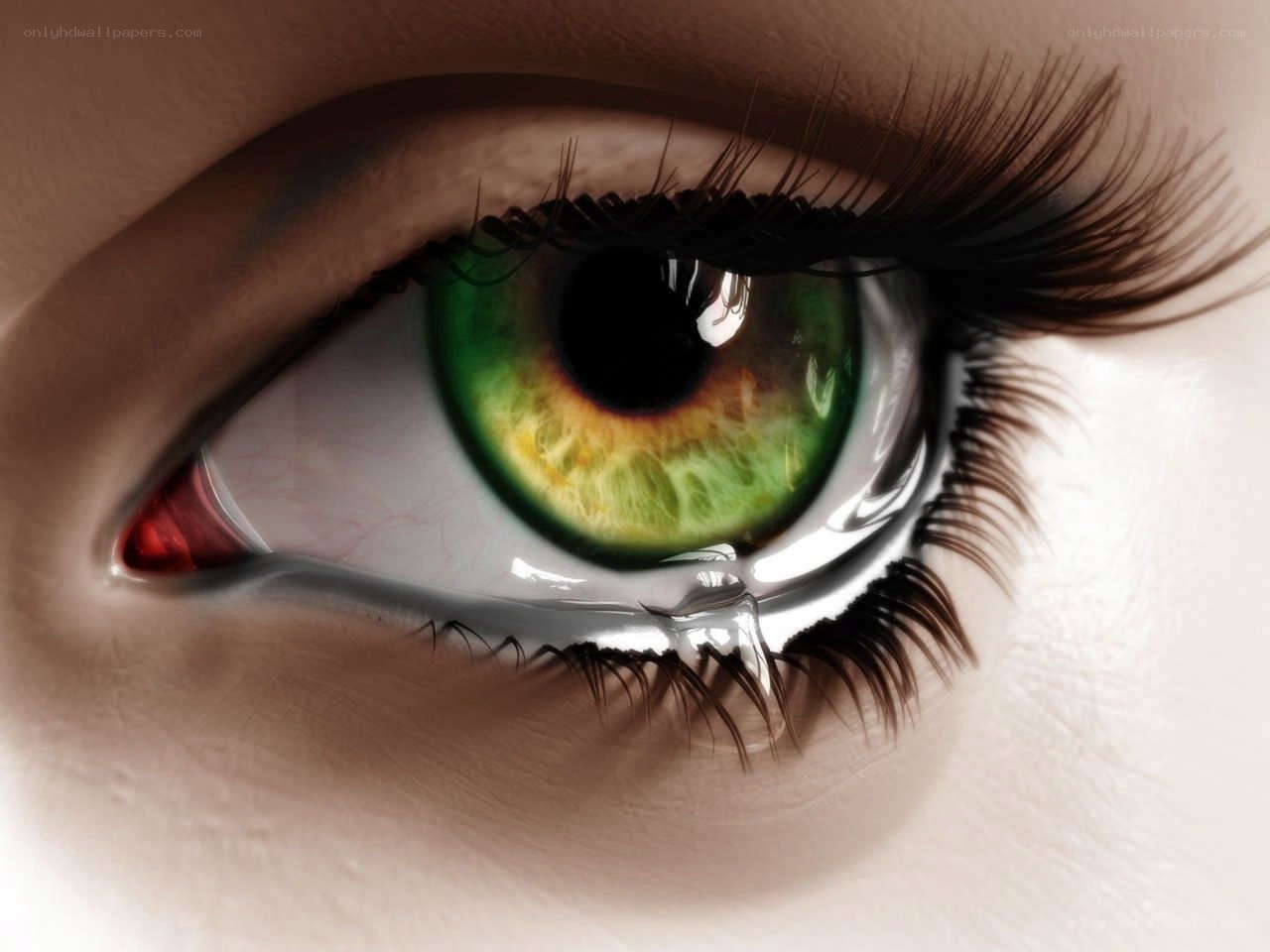 green eye with tear