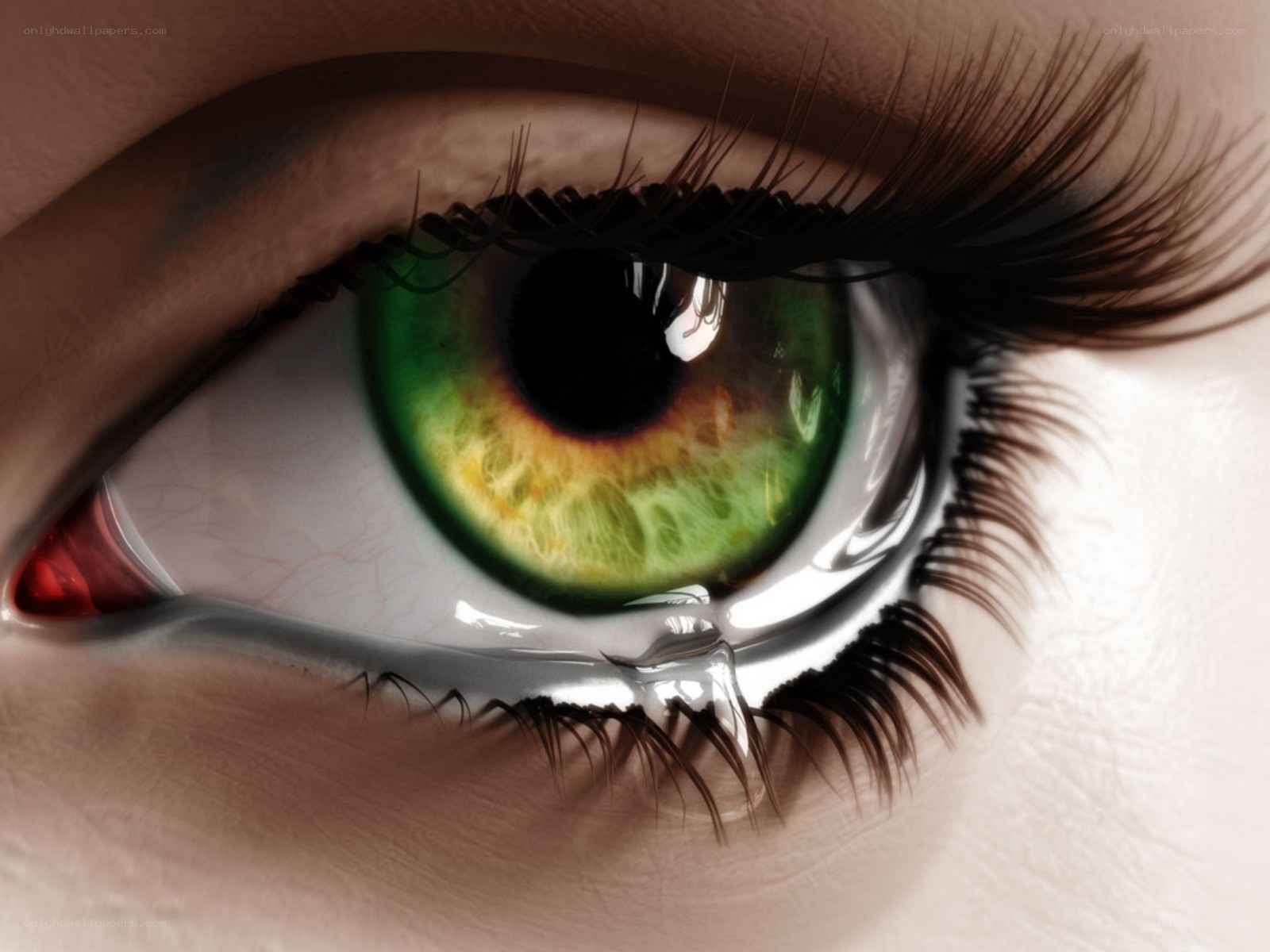 green eye with tear