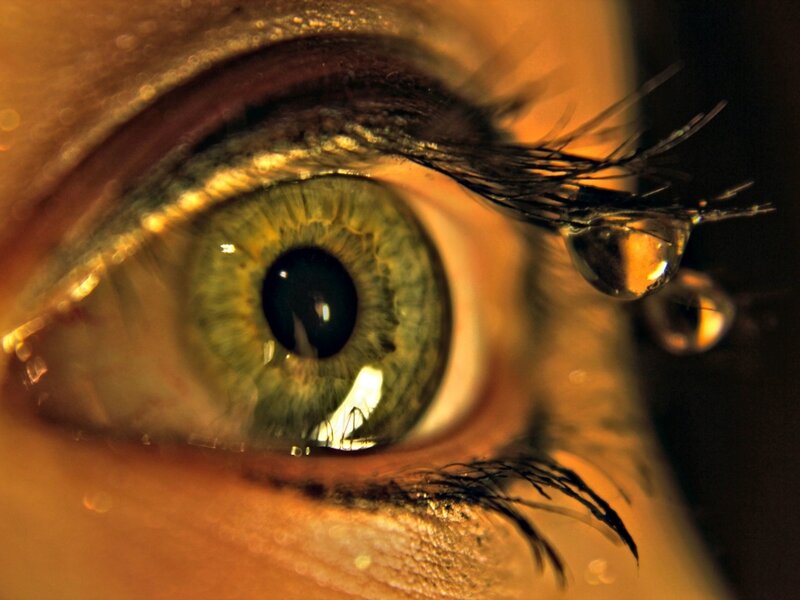 Green Eye with Tear — Dramatic, Photograph