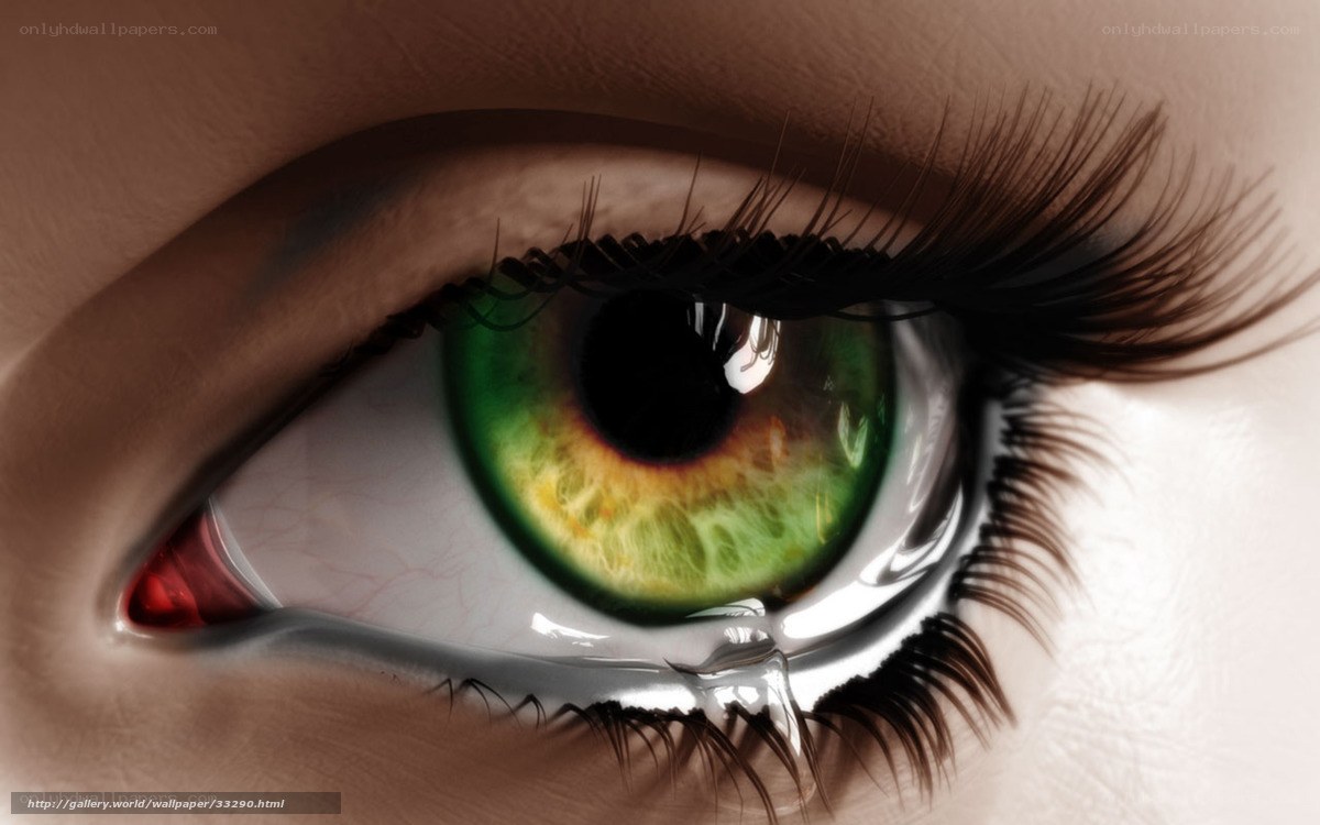 green eye with tear