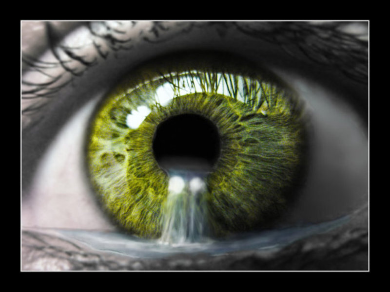 Green Eye with Tears — Dramatic, Photograph