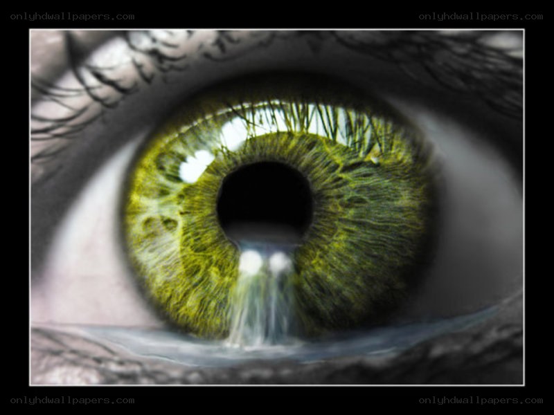 green eye with water droplets
