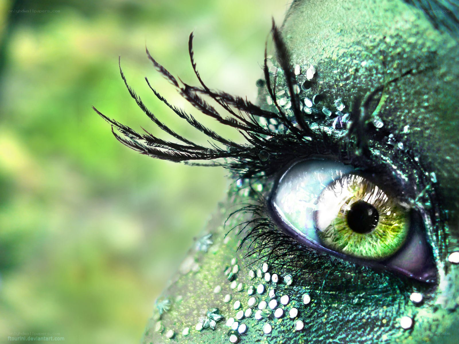green-eyed fantasy makeup close-up