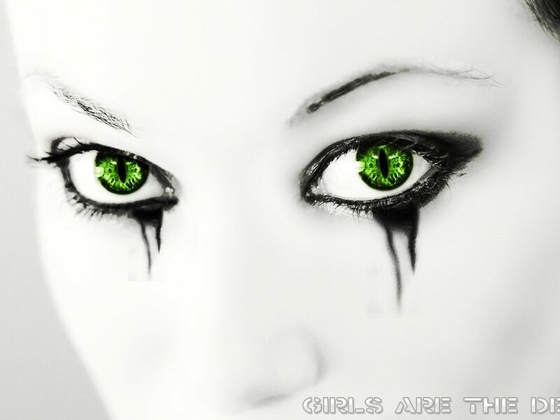 green eyes with black tears