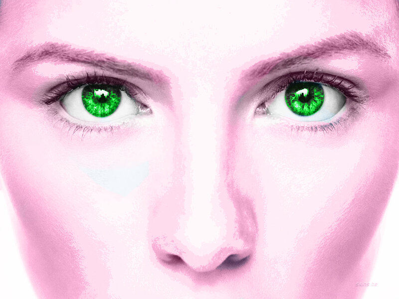 green eyes with pink filter