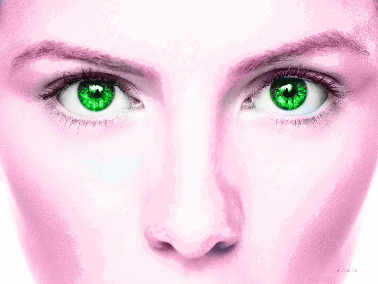 green eyes with pink filter