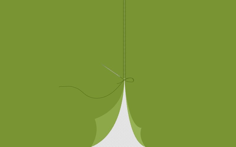 green fabric with needle