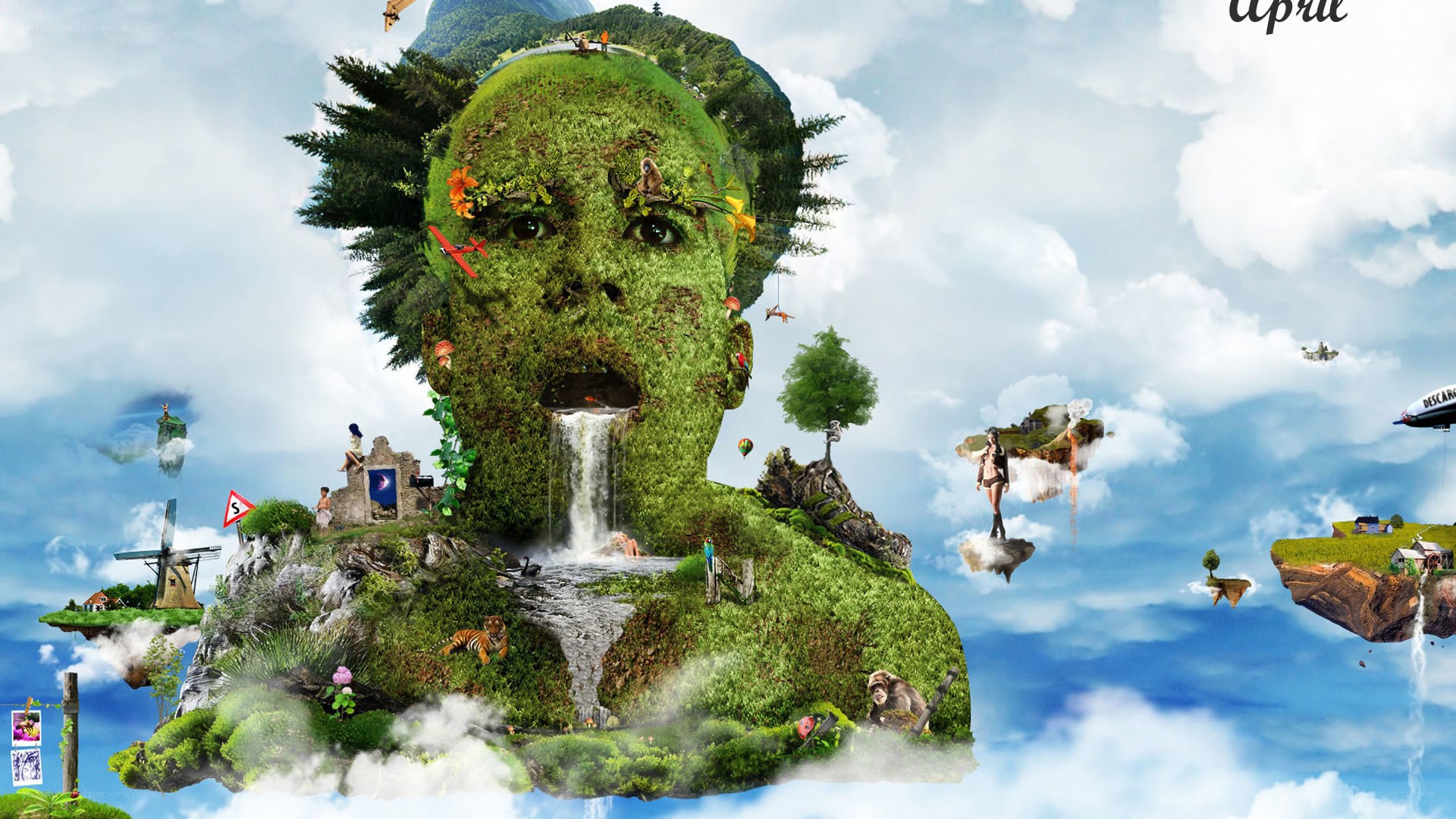 green face landscape art