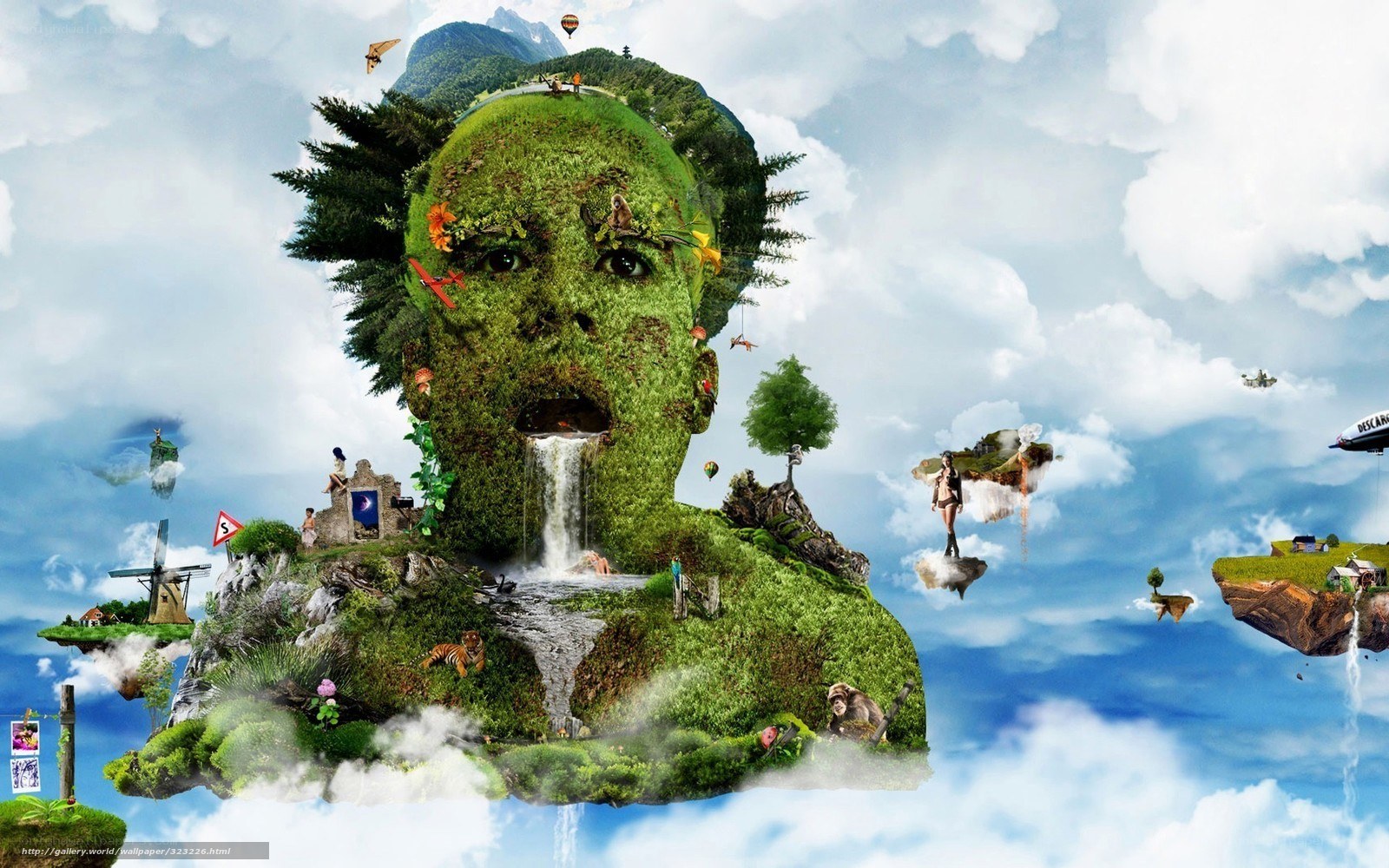 green face landscape artwork