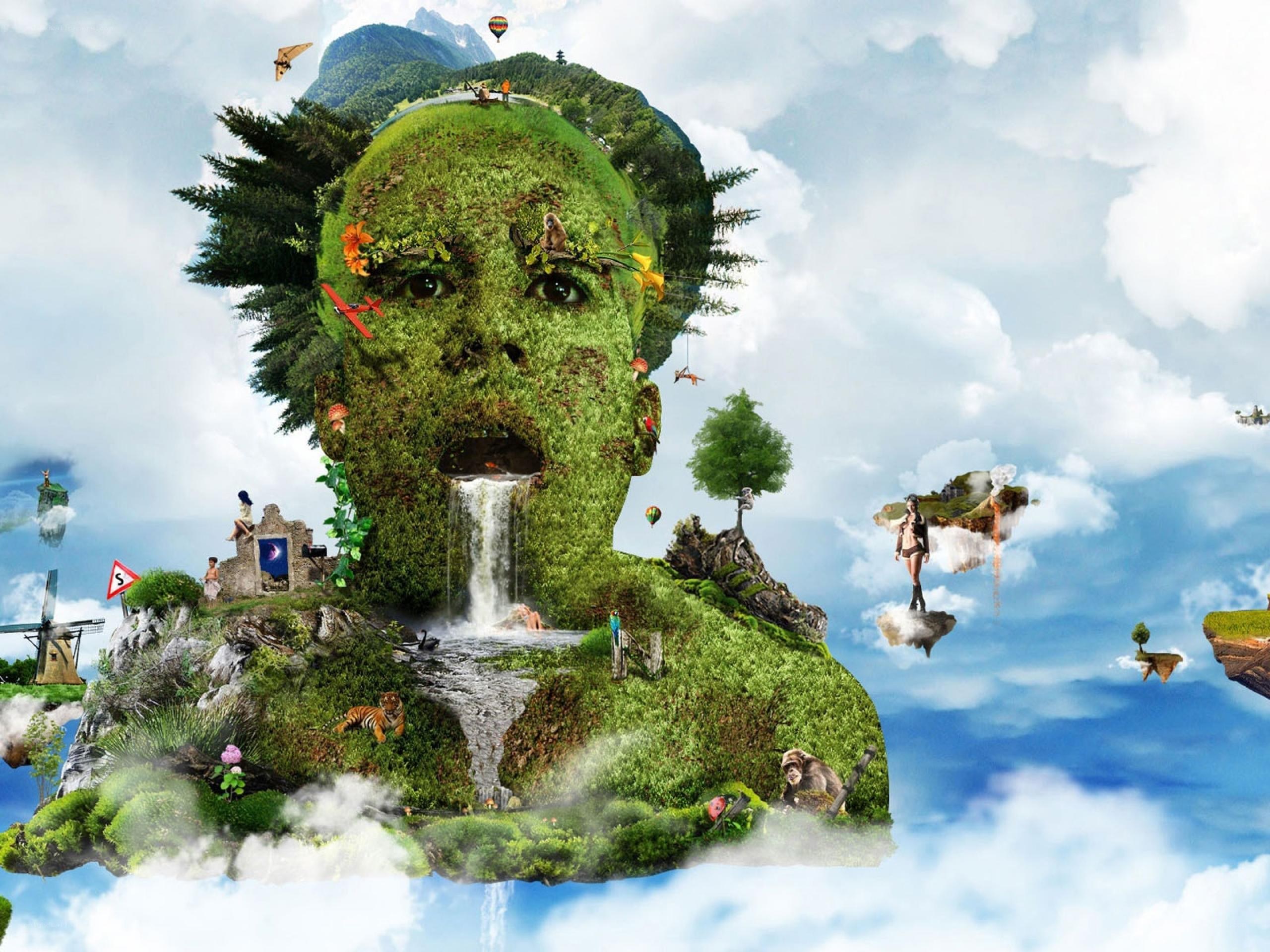 green face landscape world