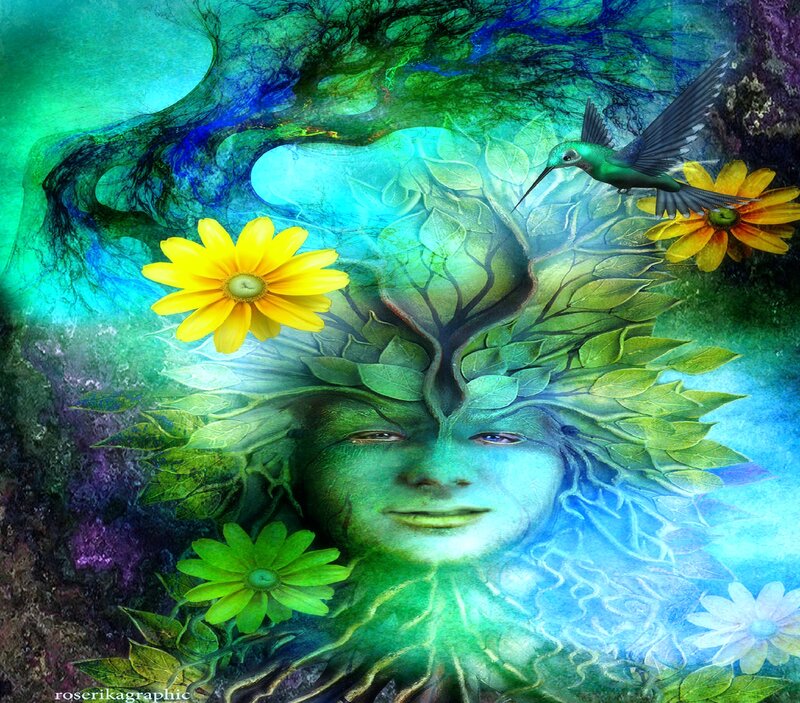 Green Face with Leaves
