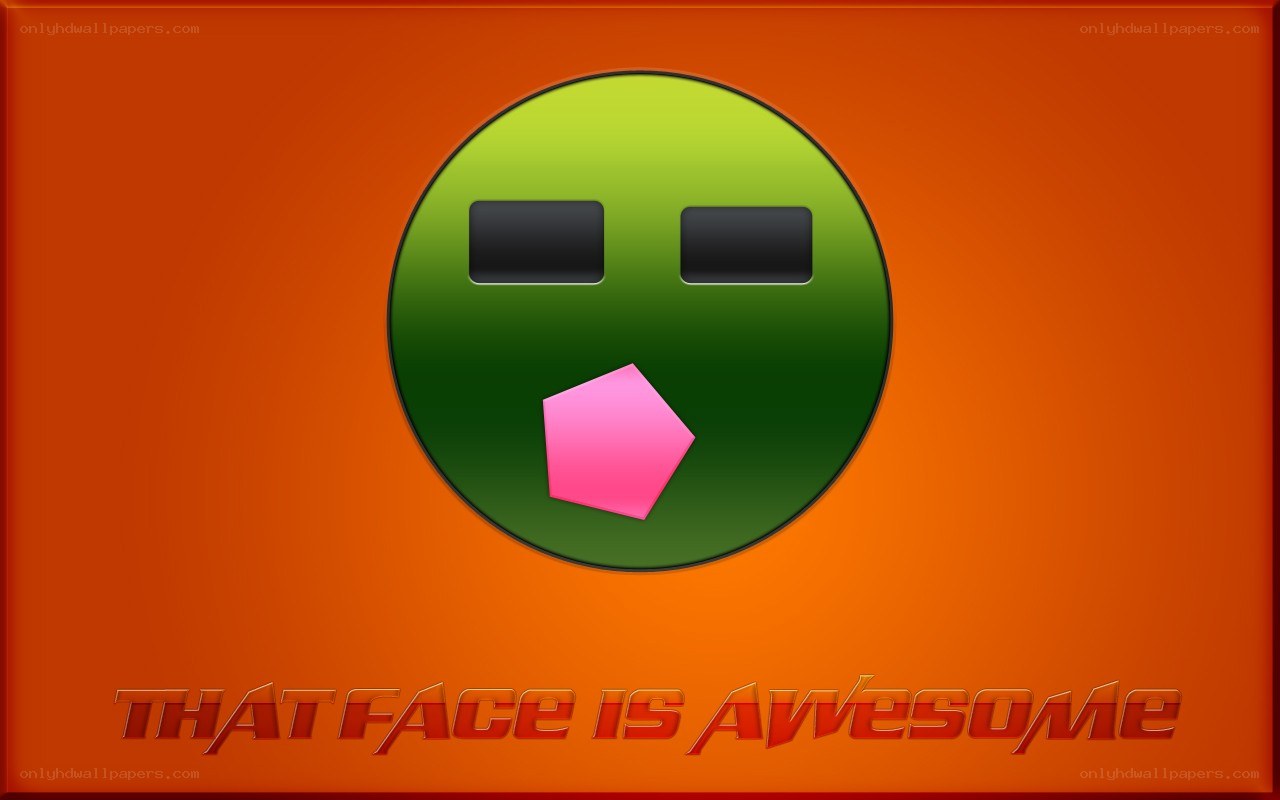 green face with pink pentagon