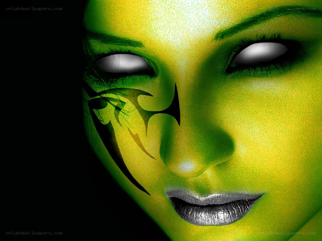 green face with tribal design