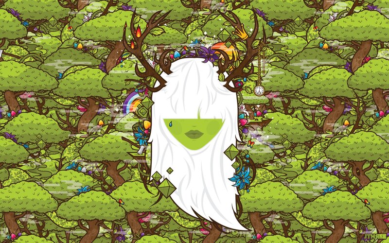 Green-faced Figure in Forest