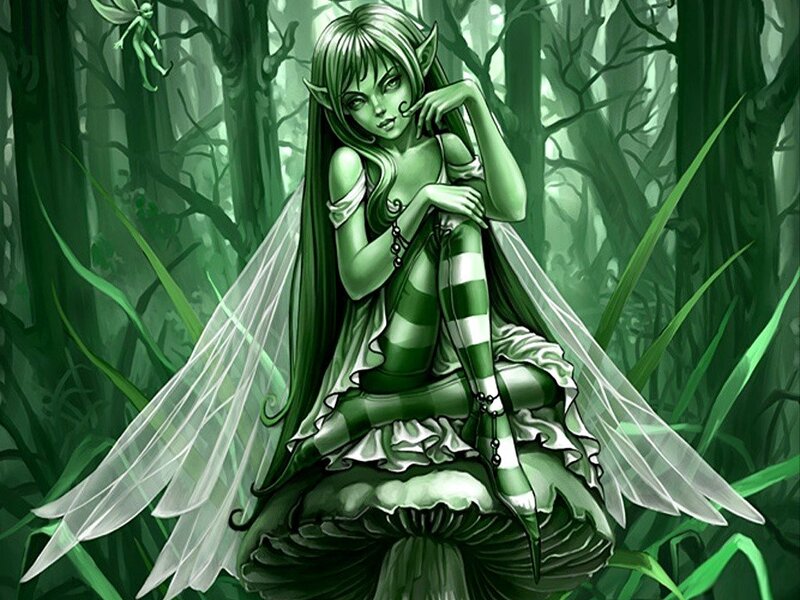 Green Fairy in Forest — Mysterious
