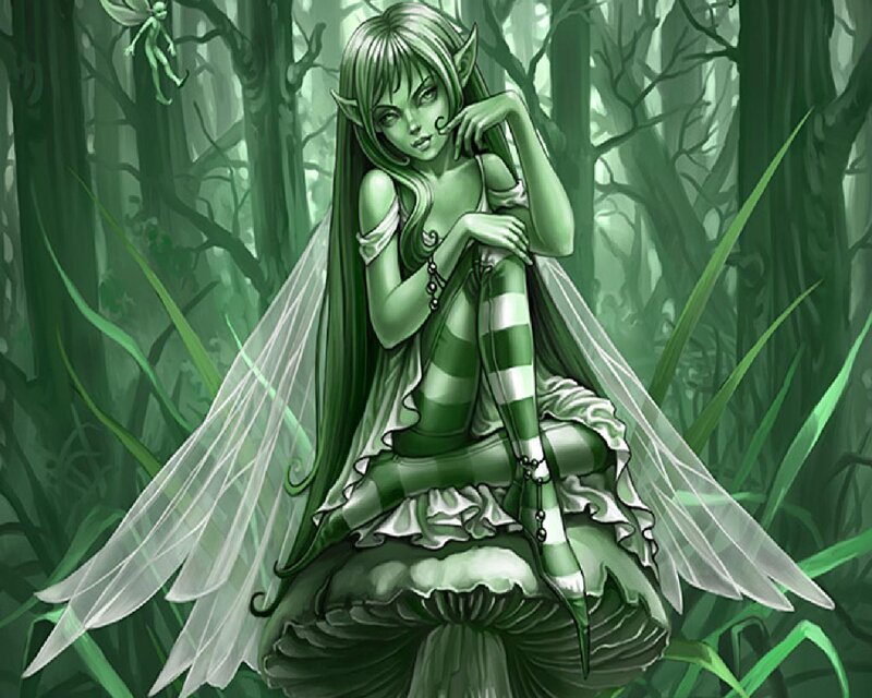 Green Fairy in Forest — Serene, Digital Art
