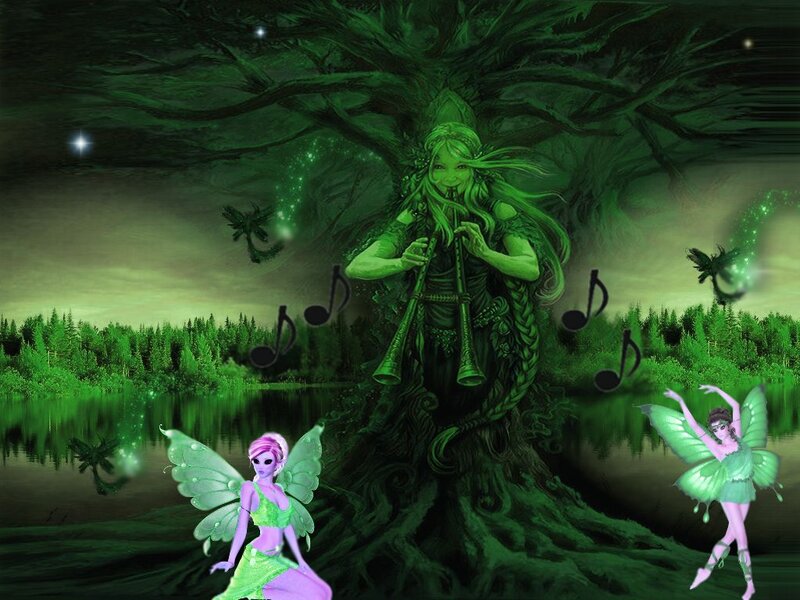 Green Fairy Playing Flute