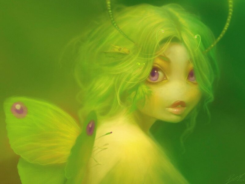 Green Fairy with Butterfly Wings