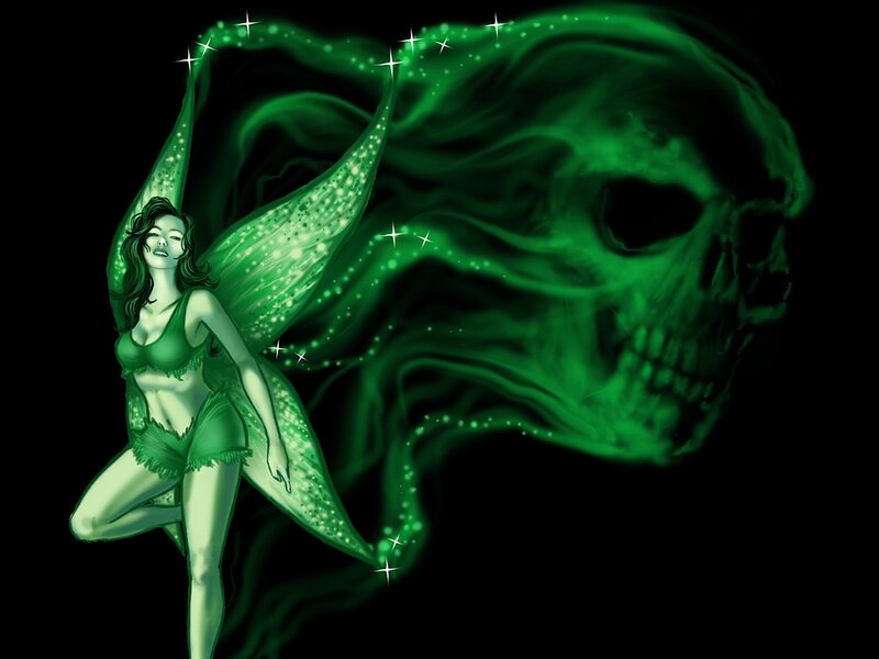 Green Fairy with Skull