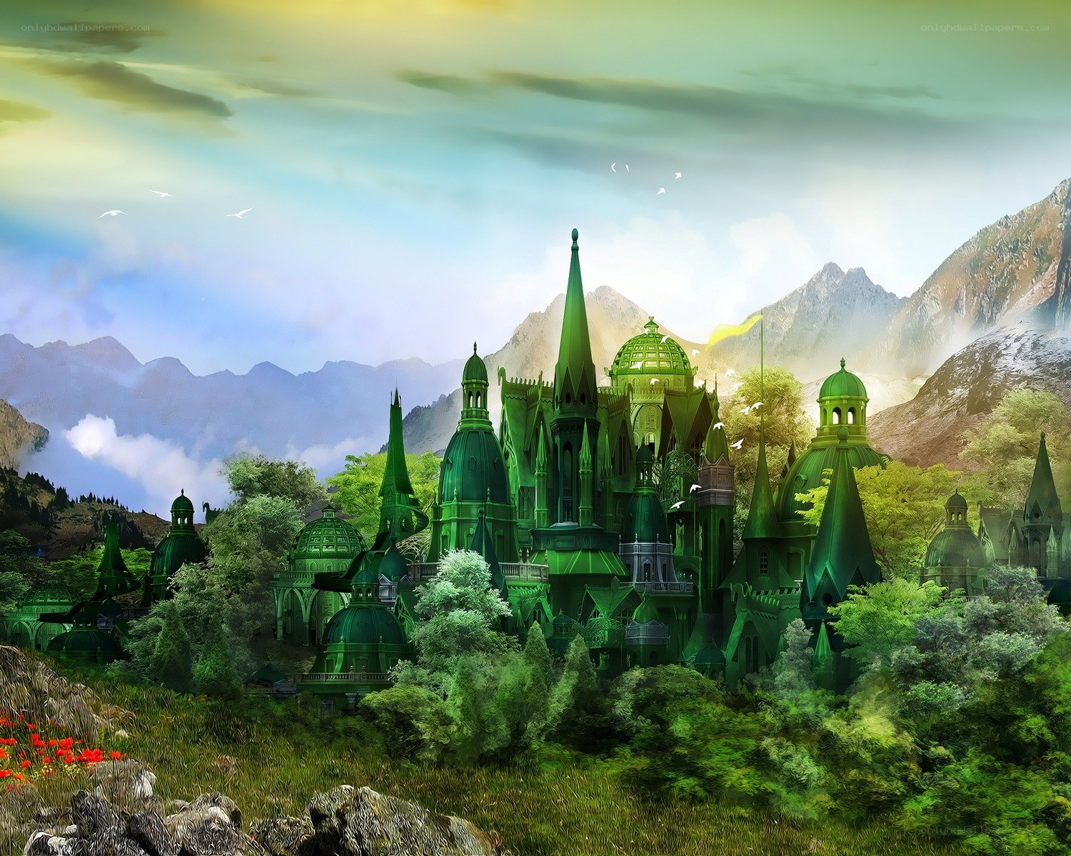 green fantasy castle landscape