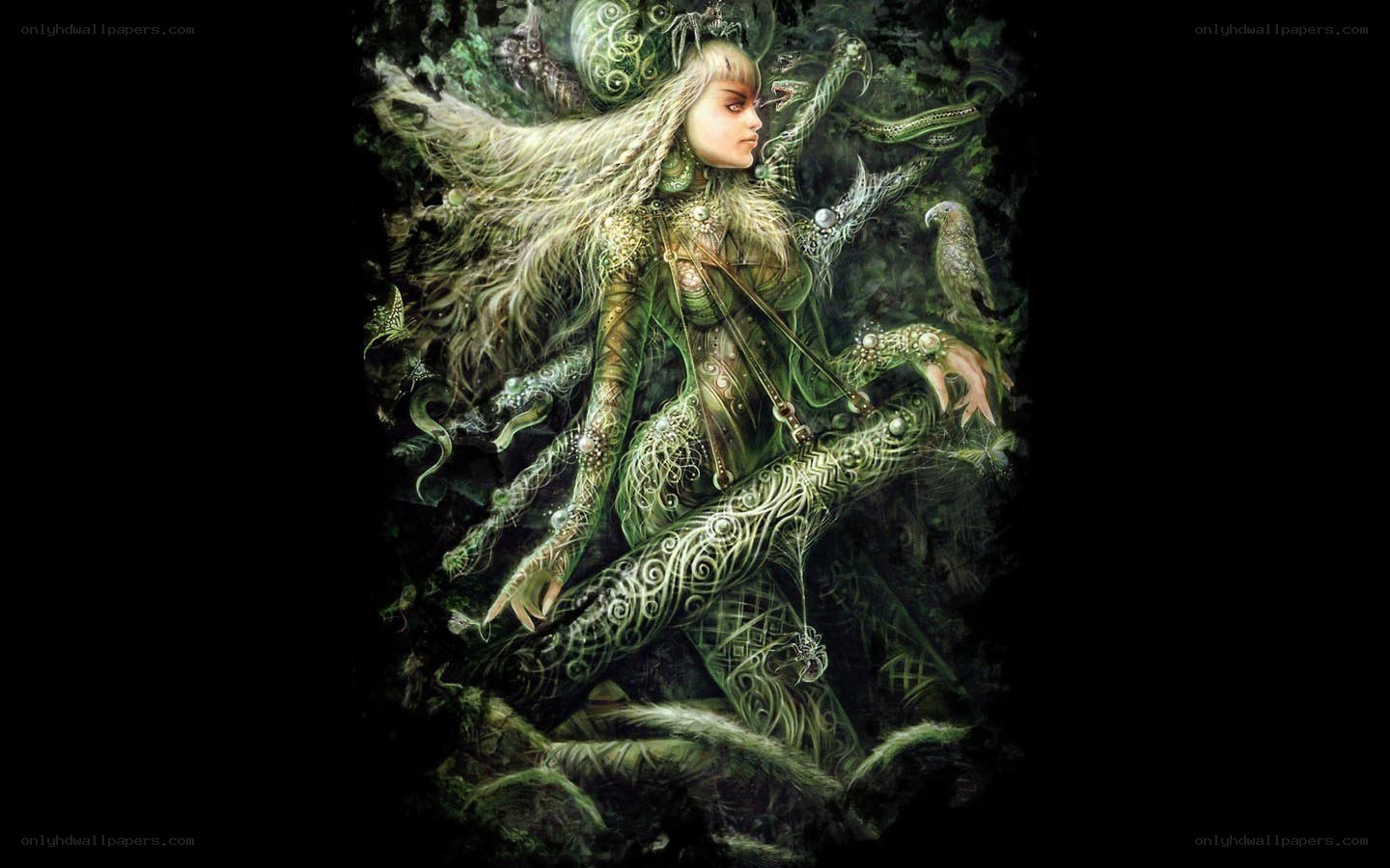 green fantasy goddess with serpents