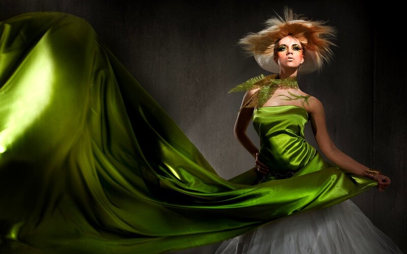 Green Fashion Model in Motion