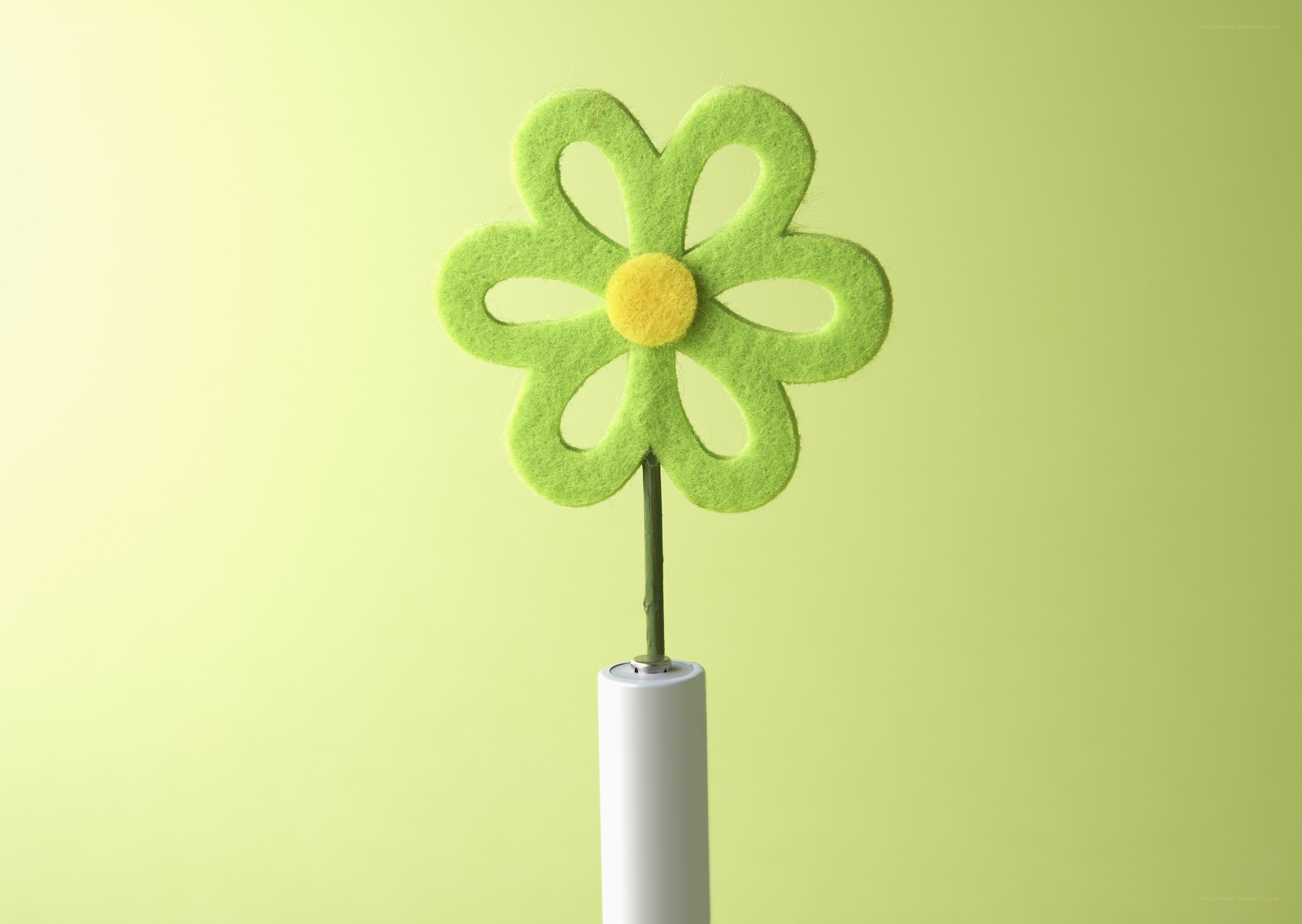 green felt flower on battery