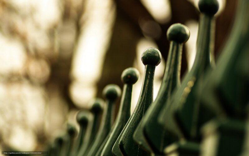 Green fence spikes in sunlight