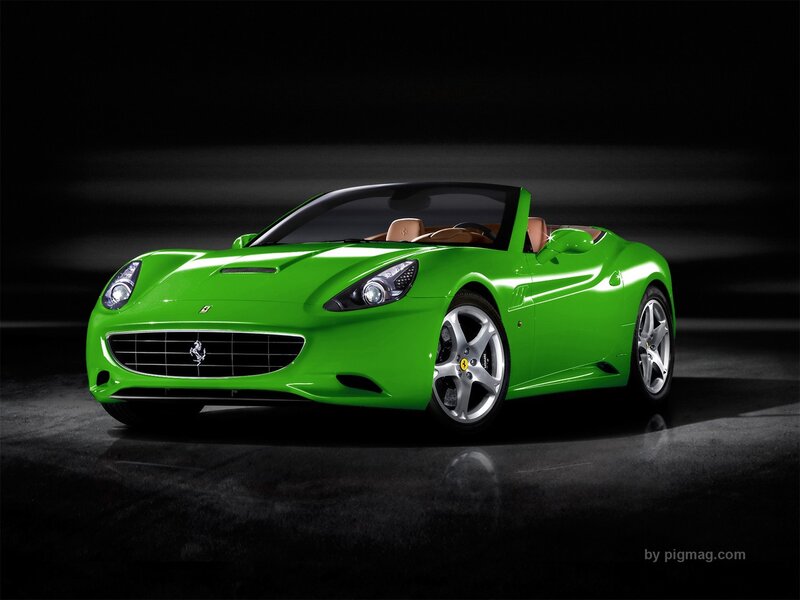 Green Ferrari Convertible — Dramatic