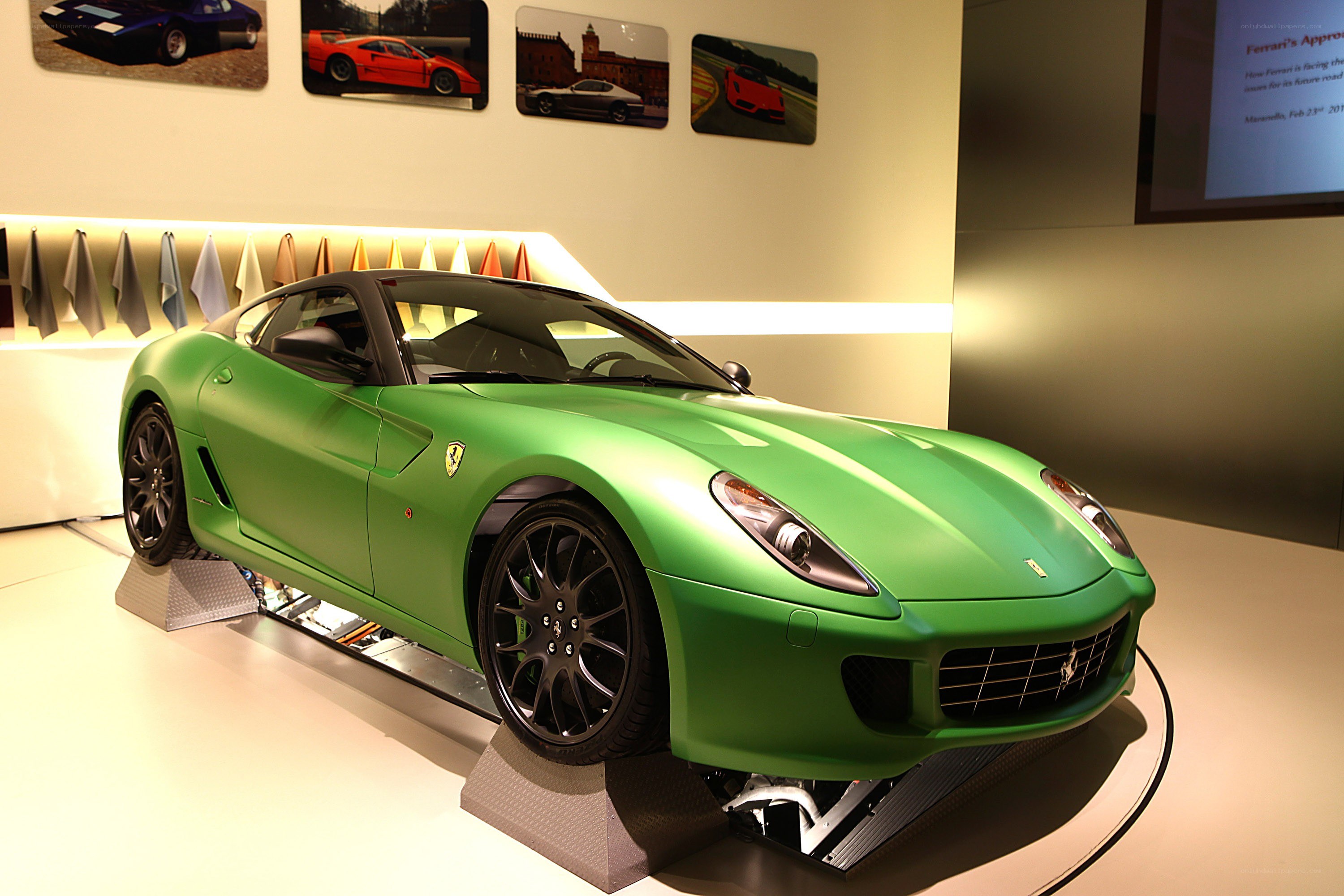 Green Ferrari on display