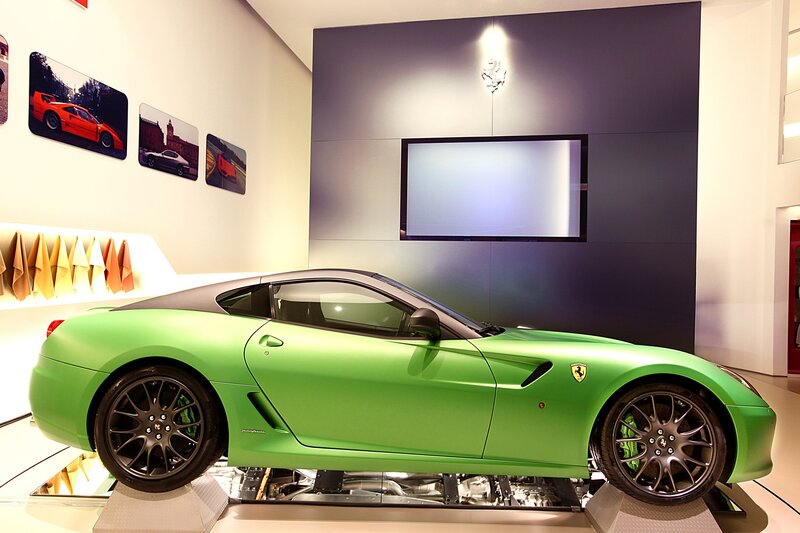 Green Ferrari on display
