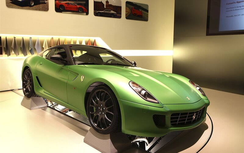 Green Ferrari on display