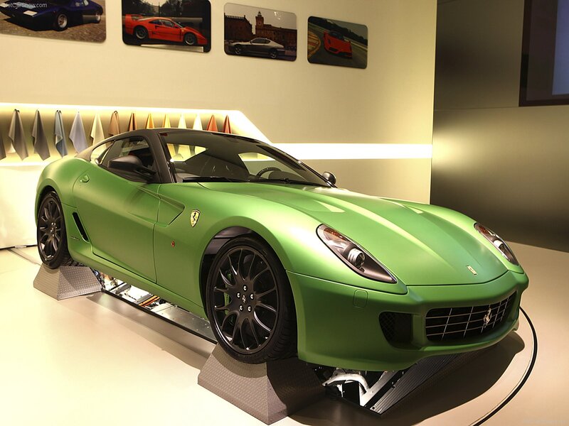 Green Ferrari sports car on display
