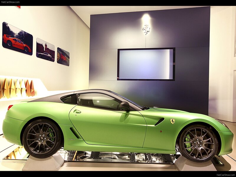 Green Ferrari sports car on display