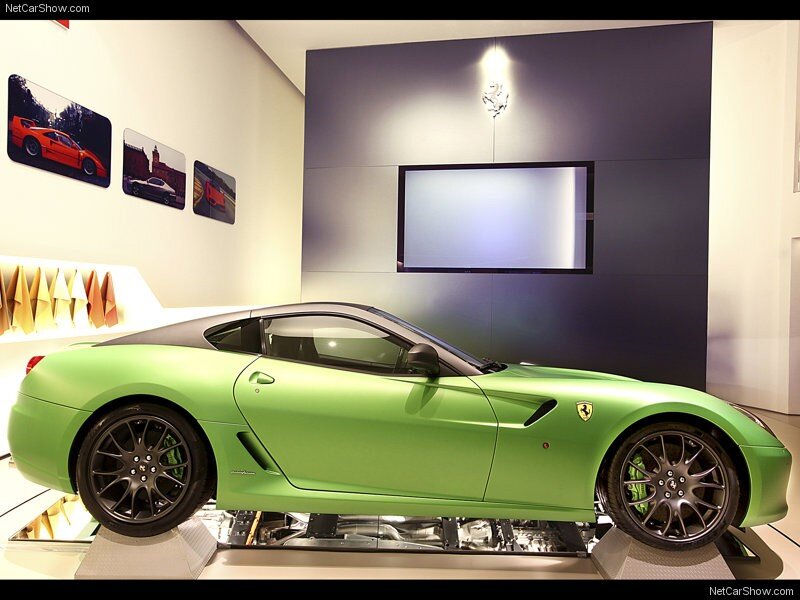 Green Ferrari sports car on display