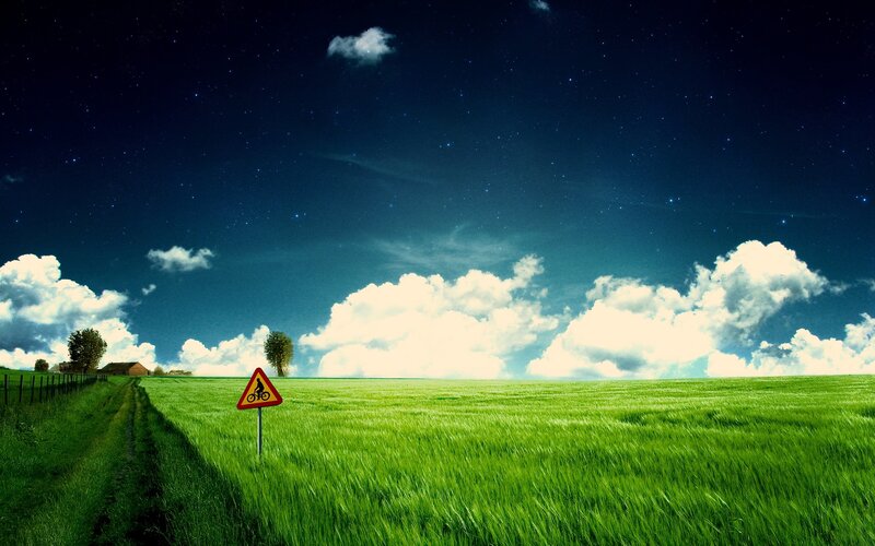 Green Field at Night