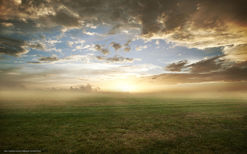 Green Field at Sunrise — Serene, Photograph, Sky, Clouds