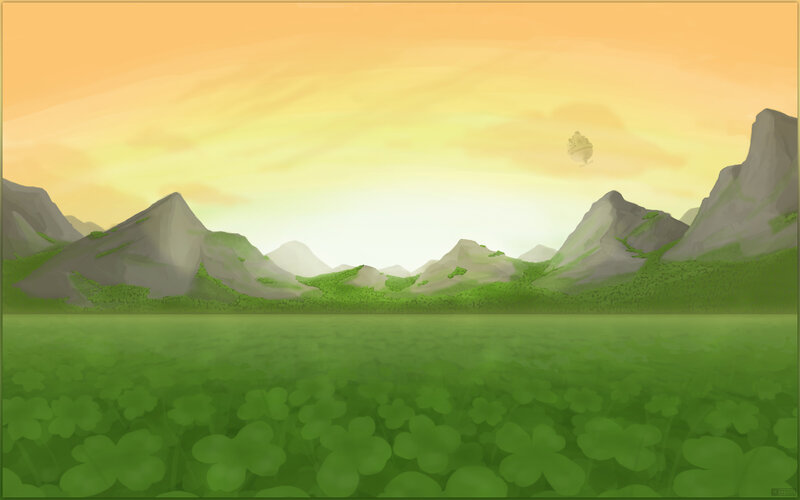 green field at sunset
