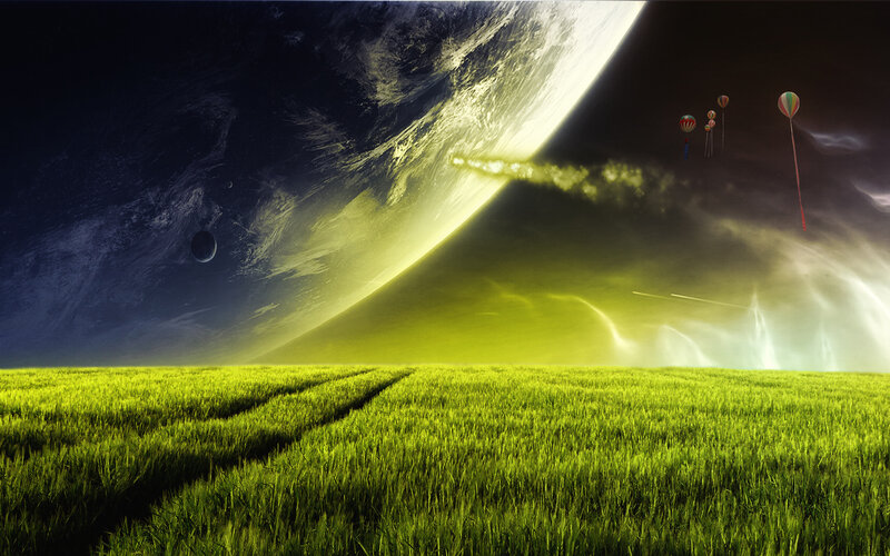 Green Field under Alien Planet
