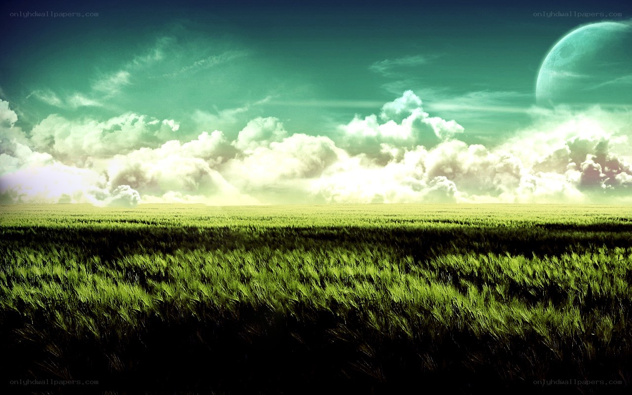 green field under alien sky