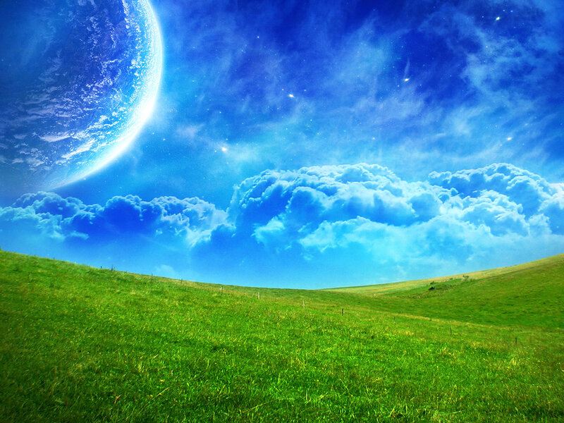 Green Field under Alien Sky — Blue, Serene