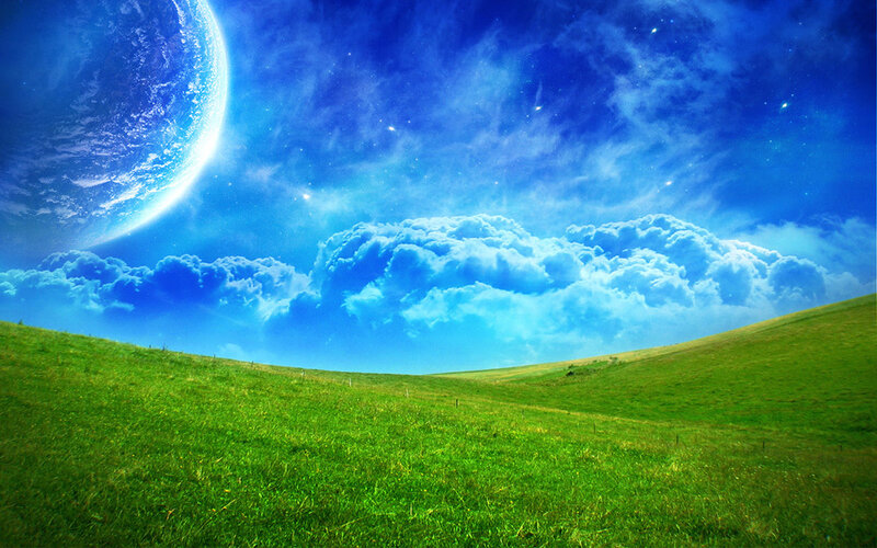 Green Field under Alien Sky — Blue
