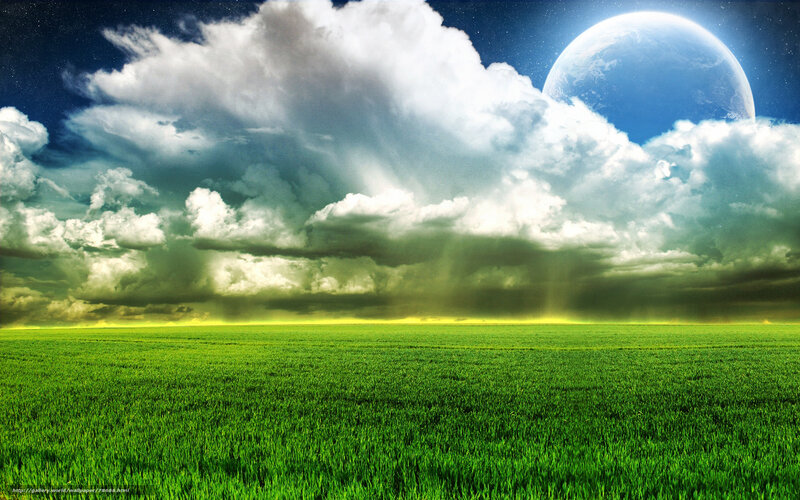 Green Field under Alien Sky — Dramatic
